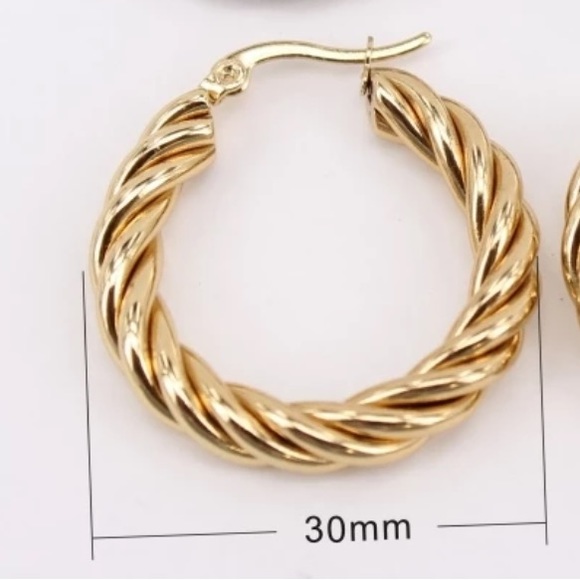 Gold plated twisted hoop 30 mm earrings - Picture 2 of 2